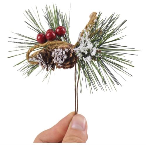 6pcs Mini Christmas Artificial Flower Pine Branch Red Berry Flowers Home Decoration Accessories Plastic Decorative for Wedding