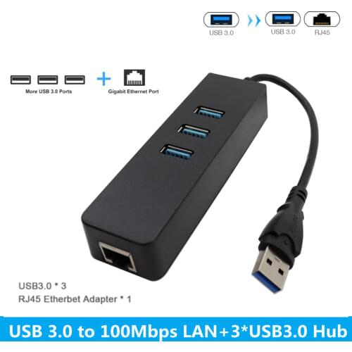 USB To RJ45 Ethernet Adapter Network Card 3 Ports USB 3.0 HUB USB 10/100/1000Mbps Lan Internet Cable for Macbook Mac Desktop