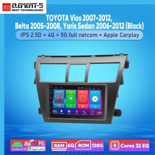 ELEMENT-5 7" 6G+128G Android 10 4G 5G WIFI RDS DSP Car Radio For TOYOTA Vios 2007-2012, Belta 2005-2008, Navigation GPS HIFI