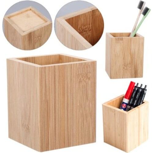 Bamboo Toothbrush Box Pen Pencil Holder Makeup Brush Storage Office Sundries Holder Desktop Stationery Organizer Container Tool