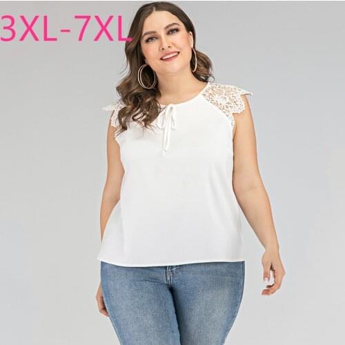 New 2021 summer plus size tops for women large blouse loose casual sleeveless lace O neck white short shirt 3XL 4XL 5XL 6XL 7XL