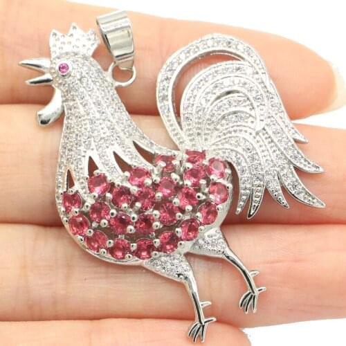 40x31mm Delicate Fine Cut Created Pink Tourmaline For Ladies Bride Wedding Dating Silver Pendant