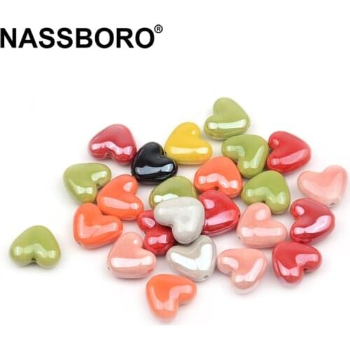 Love Heart Shape Beads Ceramic Beads Porcelain Spacer Loose Beads For Jewelry Making Straight Hole Beads Handmade DIY Finding