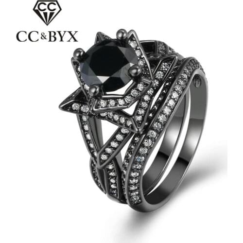 CC Jewelry Fashion Jewelry Rings For Women Luxury Vintage Design Double Round Black Gold-Color Party Accessories Ring CC1205