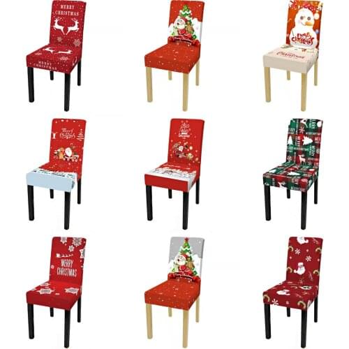 Christmas Chair Covers Santa Printed Elastic Stretch Dining Chairs Chair Slipcover Kitchen Seat Cover Home Decor Hogar Sillas