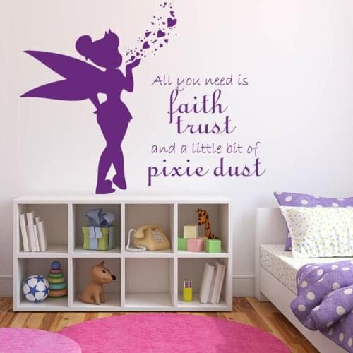 Kids Room Decor Peter Pan Wall Art Mural Never Grow Up Quote Wall Poster Nursery Bedroom Vinyl Art Cartoon Style Decals AY1798