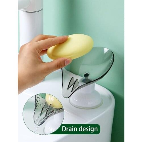 Soap Dish for Bathroom Leaf Shape Soap Holder Suction Cup Rotatable Soap Container Box Sheet Bathroom Kitchen Accessories