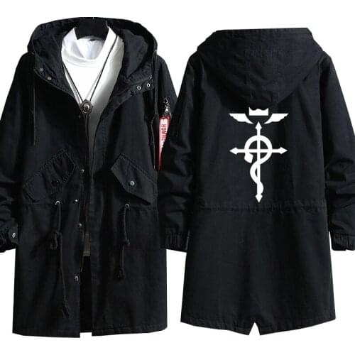 Anime Fullmetal Alchemist Cosplay Long Hoodie Edward Elric Costume Men Coat Trench Jacket Overcoat for Spring Autumn Plus Size