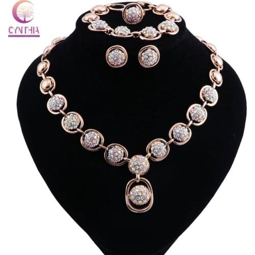 African Jewelry Set Nigerian Wedding Jewelry Sets For Brides Gold Color Round Design Ladies Fashion Necklace Sets