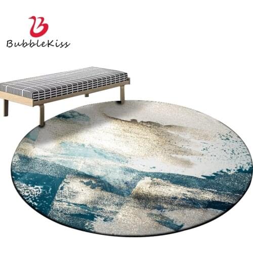 Bubble Kiss Round Rug And Carpets For Living Room Modern Style Blue Abstract Art Floor Mats Fashion Soft Anti Slip Area Foot Pad