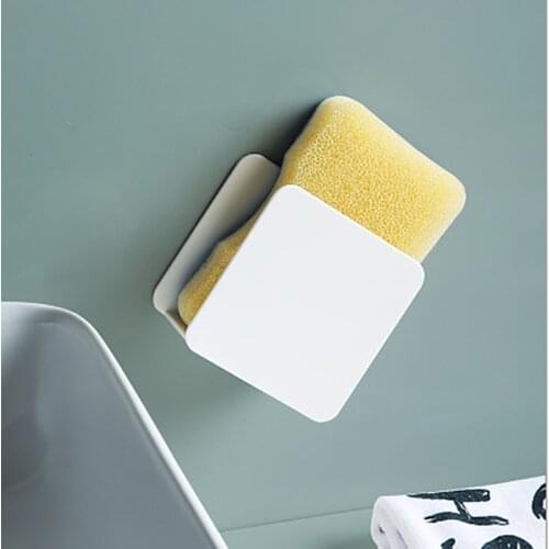 Kitchen Sponge Drain Rack Scouring Cloth Storage Rack Plastic Free Punching No Trace Sticker Cleaning Ball Rack Kitchen Supplies