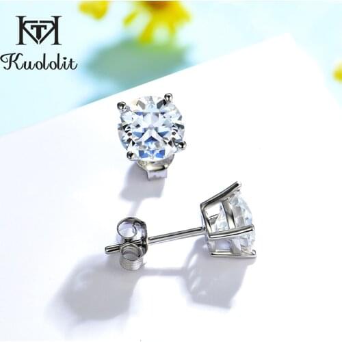 Kuololit 100% OEC Moissanite Gemstone Stud Earrings for Women Solid 925 Sterling Silver D VVS Color Solitaire Fine Jewelry New