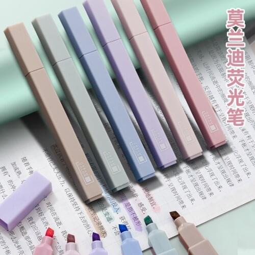 Dimi 6 Pcs Light Color Marker Pen Morandi Soft Color Series Highlighter Graffiti Mark Points Student Creative Kawaii Stationery