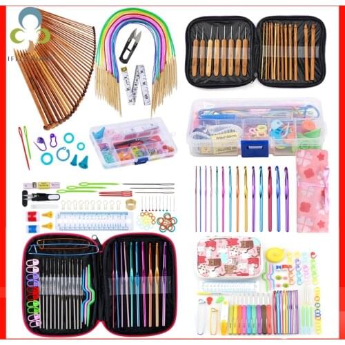 Premium Crochet Hooks Set With Case 14 Styles Knitting Needles Kit DIY Arts Craft Scissors Stitch Markers Sewing Tools ZXH