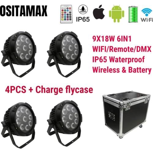 LED 9X18W Outdoor LED Par Light Wireless Flat Par Can RGBWA UV IP65 Battery Power WIFI/IR Remote Wash Par DJ Disco Party Lights