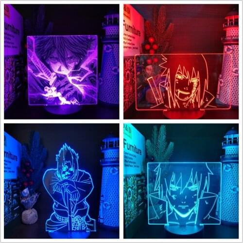 Uchiha Sasuke Naruto Anime Figure Night Light 3D Lamp Shippuden Lampara LED Room Decor Kawaii Neon Lights Luminaria Mange Lampe