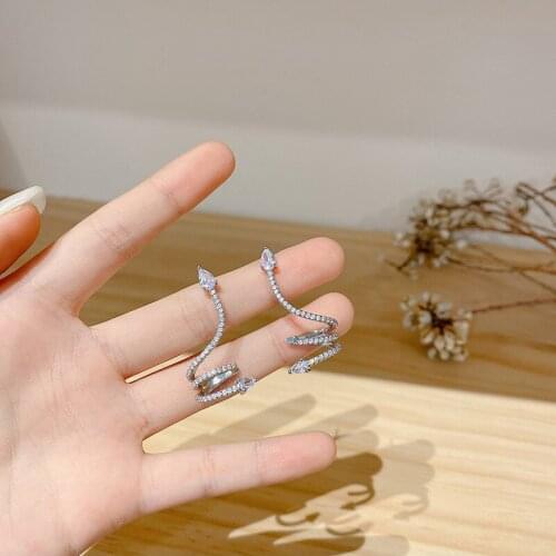 2021 New Trend Snake Stud Earrings Ear Bone Clip Korean Luxury Zircon Fashion Temperament Design Women Ear Jewelry