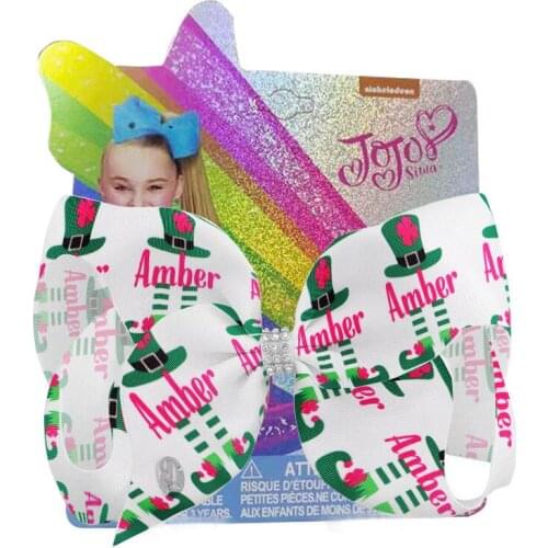 NEW 8inch St Patricks Day Hair Bows Clips Irish Grosgrain Ribbon Bowknot Hairpin Shamrock Hair Accessories for Women 12pcs