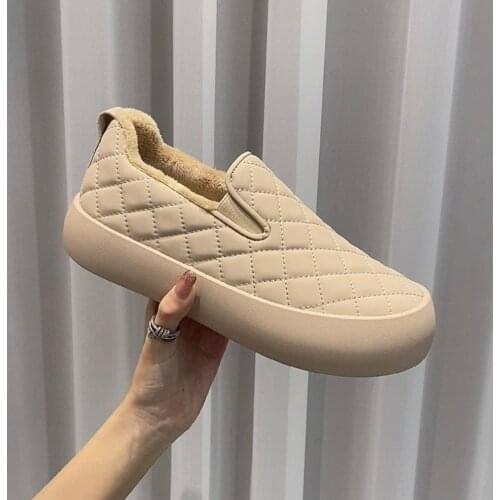 Shoes Woman Slip-on Plush Winter Leisure Warm Thick Bottom Womens Bread Cotton Shoes Luxury Fashion High Quality Large Size