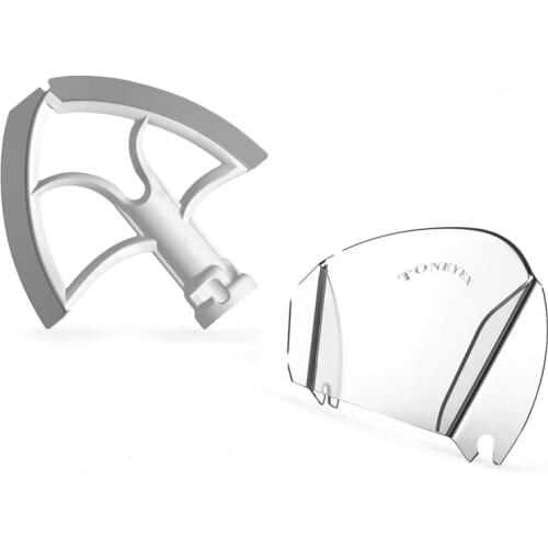 Flat Edge Beater,Bilateral Flexible Silicone Edges Bowl Scraper for 4.5-5 Quart Bowls and Pouring Shield for Stand Mixer