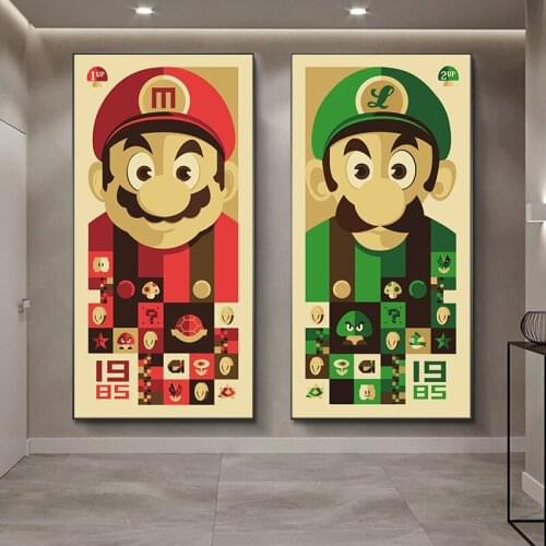 Super Mario Japan Anime game wall art Nordic canvas painting pictures Nursery Kids Room Cartoon Living Room Badroom Decor poster