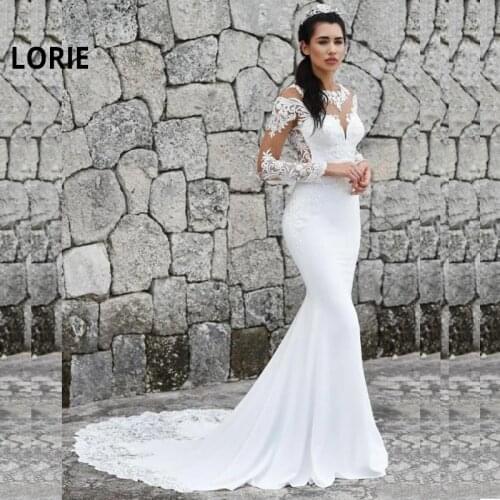 LORIE Sheer Neck Mermaid Wedding Dresses Vestido De Noiva Long Sleeves Appliques Court Train African Bride Dresses Plus Size