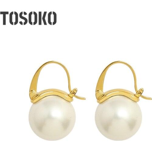 TOSOKO Stainless Steel Jewelry Imitation Pearl Earrings Elegant And Simple Autumn And Winter Earrings For Women BSF369