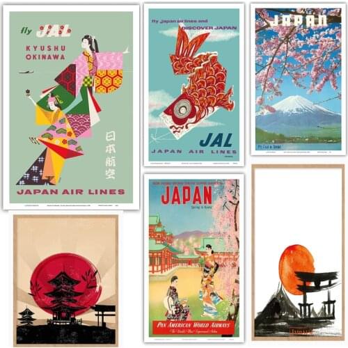 Japanese Oriental Art Print Kyushu To Okinawa Geisha Girls Vintage Airline Travel Poster Canvas Wall Art Picture for Home Decor