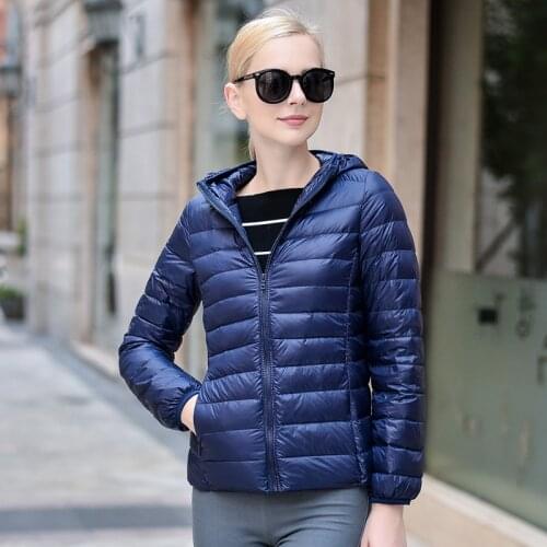 Winter oversize Womens Ultralight Thin Down Jacket White Duck Down Hooded Jackets Long Sleeve Warm Coat Parka Female Outwear