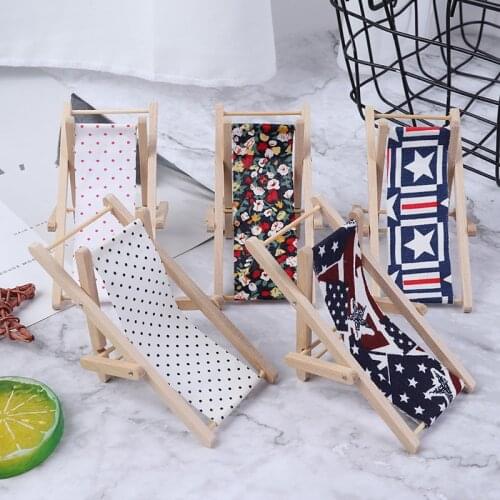1PC Wooden Lounge Chair Striped for 1/12 Dollhouse Miniature Furniture for Dolls Dollhouse Beach Chair Christmas Gift Kids toy