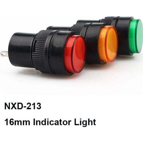 10pcs a lot NXD-213 2 Pins 16mm Diameter Indicator Light 16mm Red/Green/Yellow