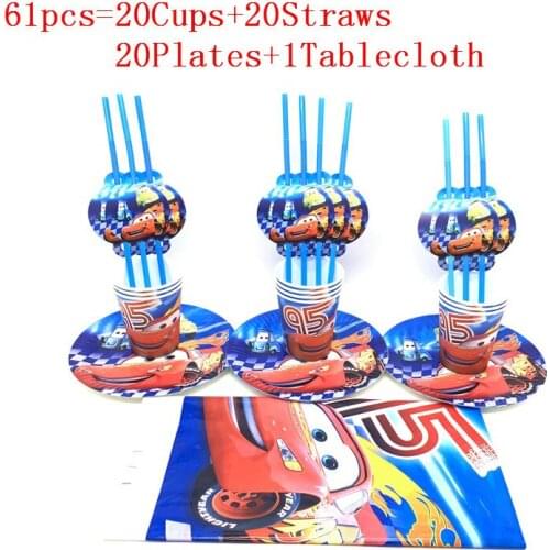 31Pcs/61Pcs Disney Lightning McQueen Birthday Theme Disposable Tablecover Plates Cups Flags Baby Shower Birthday Party Supplies