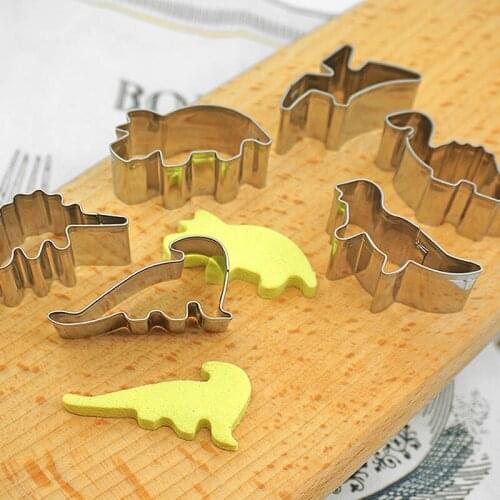 6pcs stainless steel dinosaur shape pastry cookie biscuit cutter cake decor mold