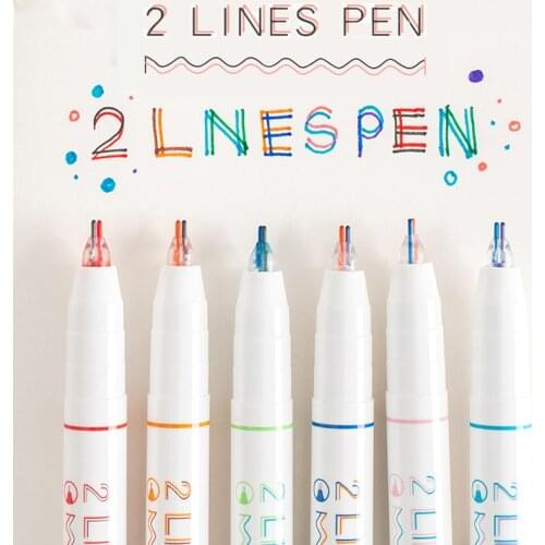 6Pcs/Pack Creative Two-Color Line Gel Pen Colored Art Drawing Graffiti Pen For Student Writting Marker Pens Stationery Supplies