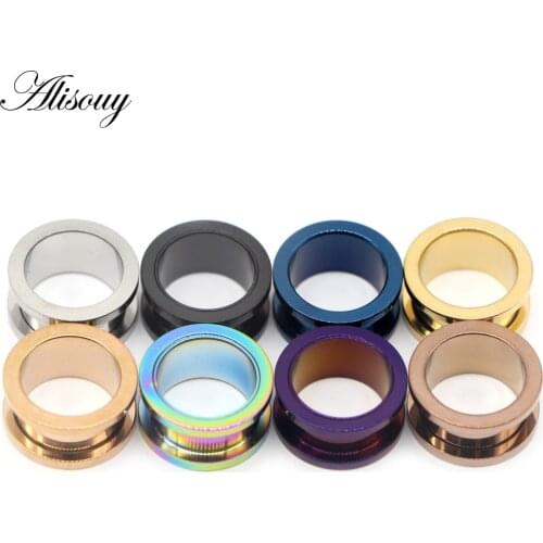 Alisouy Unisex 2PC Steel Ear Plugs Tunnel Flesh Earring Gauges Hollow Piercings Tunnels Expanders Mixed Color Body Jewelry