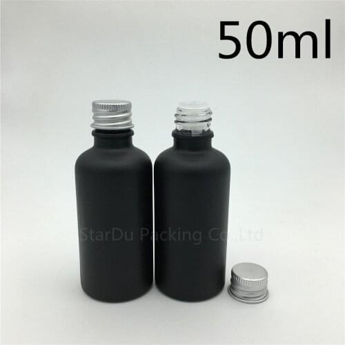 Free Shipping 10pcs 50ML Black Frosted Glass Bottle 50ml Vials Essential Oil Bottle with screw cap Perfume bottles