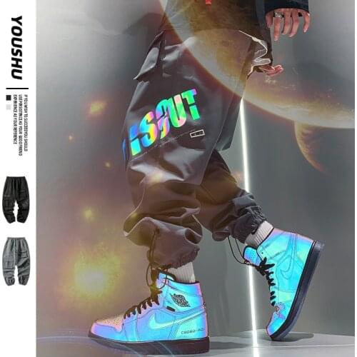 Mens Casual Cargo Pants Men Black Korean Harem Pants Trend Loose Trousers Streetwear Pantalon Homme Reflective Techwear Male