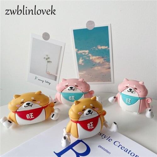 For airpods 1 2 3 bluetooth headset cover soft silicone earphone case for airpods pro cute shiba inu dog cases hook