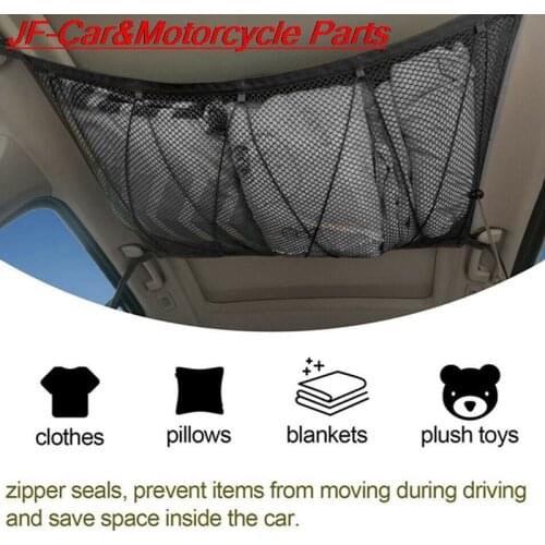 Double layer Car Ceiling Storage Net Pocket Multifunction SUV Auto Roof Interior Cargo Organize Tidying Net Bag With Zipper