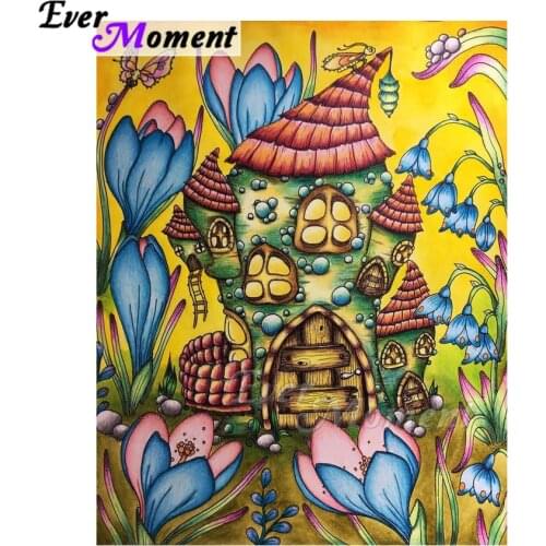 Ever Moment Diamond Painting Flower Castle Butterfly Artwork Full Square Drill Cross Stitch Diamond Embroidery Decor ASF2024