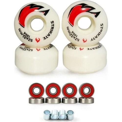 STRIKATE 4Pcs Skateboard Wheels PU Skateboard Parts and Free 8Pcs Bearings Black 52mmx30mm Wheels 100A High-Density