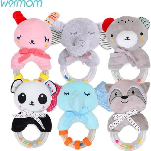 Warmom Creative Animals Baby Nipples Newborn Kids Toys Baby Early Education Puzzle Plush Toy Hand Ring Infant Baby Toys