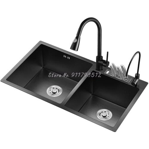 Nano Handmade Sink Double Tank Kitchen Household 304 Stainless Steel Sink Sink Black Set