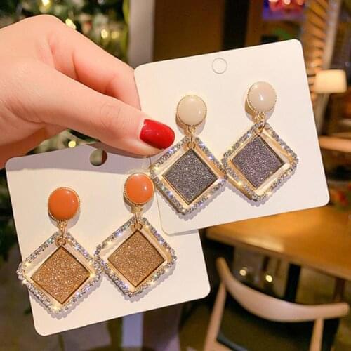 Top Hot Exquisite Accessories Women Frosted Rhinestone Rhombus Geometric Dangle Ear Stud Earrings Personality Jewelry Gift