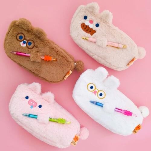 Cute School Pencil Case for Girls Boys Pencilcase Plush Penal Large Capacity Pen Bag Stationery Box Kit Big Pencilholder Pouch