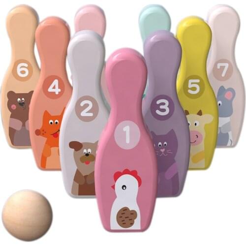 Cartoon Wooden Desktop Bowling Game Toy Set Children Fun Interactive Toys Parent-Child Interactive Toy for Kids Gift