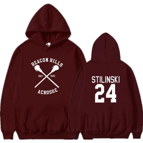 Teen Wolf Hoodie Men Stilinski 24 Lahey McCall Pullover Sweatshirt Male Print Red Hooded Mens Hoodies Hip Hop Hoddies Streetwear