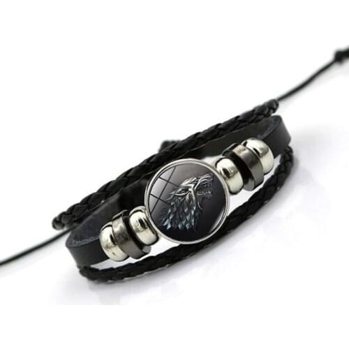 Punk Miami Male Black Atmospheric Leather Power Game Time Glass Round Pendant Aesthetic Bracelet Hand-woven Jewelry Wholesale