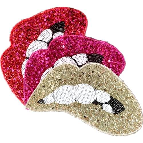 Lips Sew On Patches For Clothing Sequins Large Biker Badge Embroidery Sequined Patch Clothes Stickers DIY Strange things