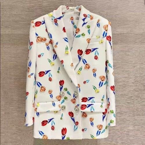 New arrival autumn fashion Rhinestone double breasted printed blazer women loose small suit